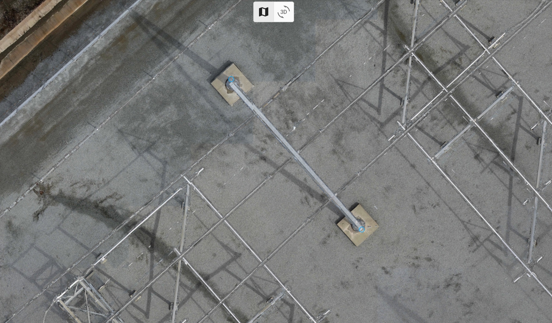 Power line infrastructure comparison between 3D and orthomosaic views - True-Position Orthomosaic